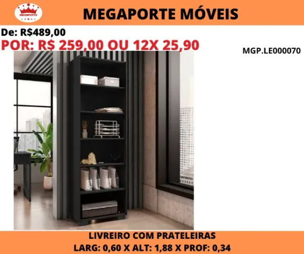 Livreiro Office com Prateleiras