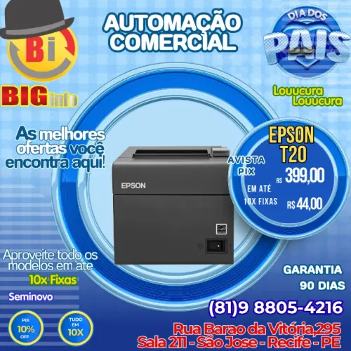 Impressora Termica Epson T20 - Em ate 10x Fixas