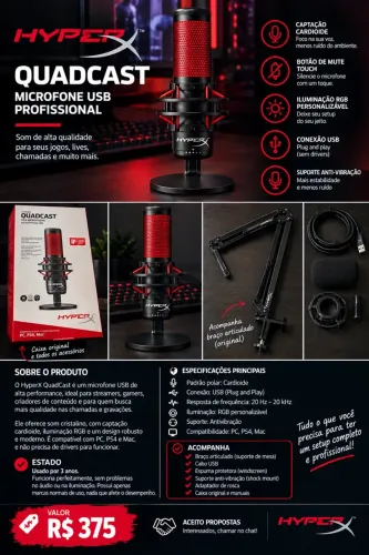HyperX QuadCast: Design Premium e Alta Definição