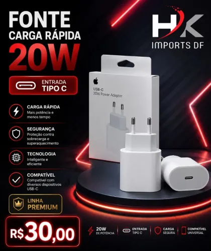 FONTE USB-C 20W CARBA RÁPIDA LINHA PREMIUM