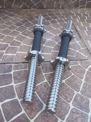 Par Barra Maciça 40cm Halters Rosca Dumbell Prateado Academia