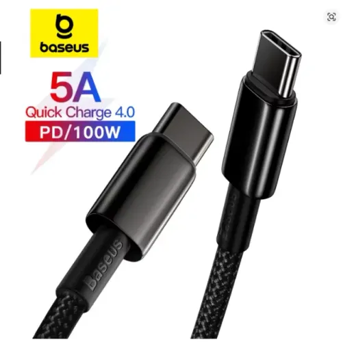 Cabo Baseus USB-C 100W 3m Nylon Reforçado Carregamento Rápido