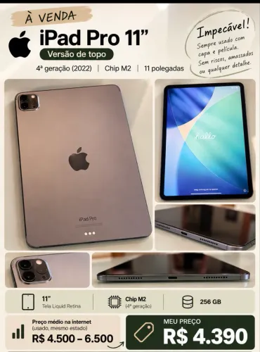iPad 256gb 11 Polegadas 4ª Geração M2 - Impecável 