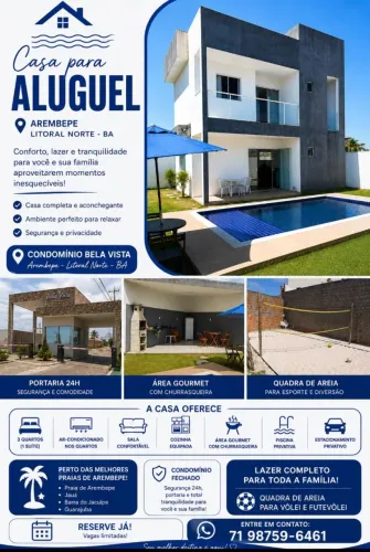 Casa Incrível para Aluguel por Temporada em Arembepe - Condomínio Bela Vista