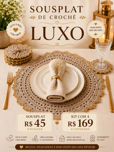Sousplat de Crochê Luxo, unidade, 41cm, estruturado em fio 8