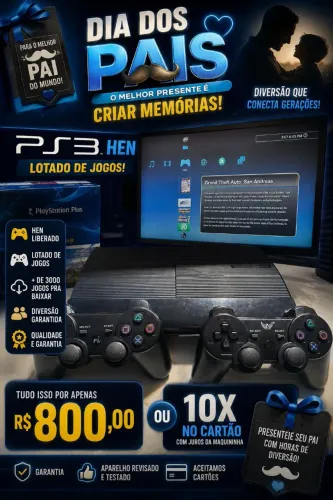 Ps3 super slim com 3000 jogos pra baixar,10 x no cartao,garantia