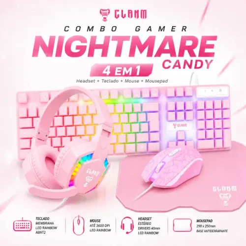 Kit Gamer Clanm Nightmare Snow Teclado + Mouse + Headset + Mousepad