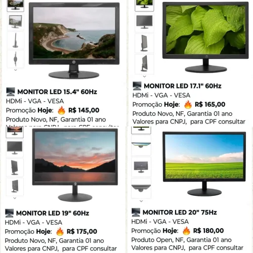 MONITORES NOVOS COM 01 ANO DE GARANTIA - Telas de 15.4 á 31.5"