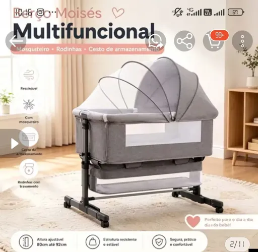 Berço Moisés portátil+ 3 lençóis ideal para o modelo+ travesseiro