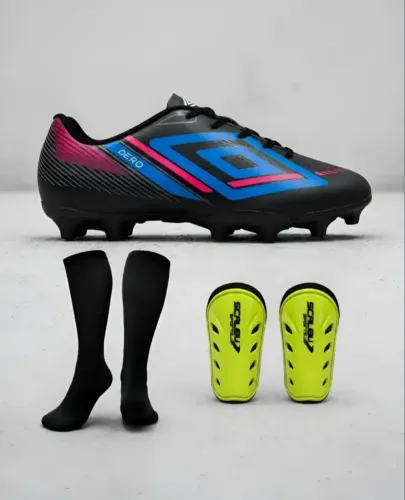Chuteira Umbro + Meião + Caneleira