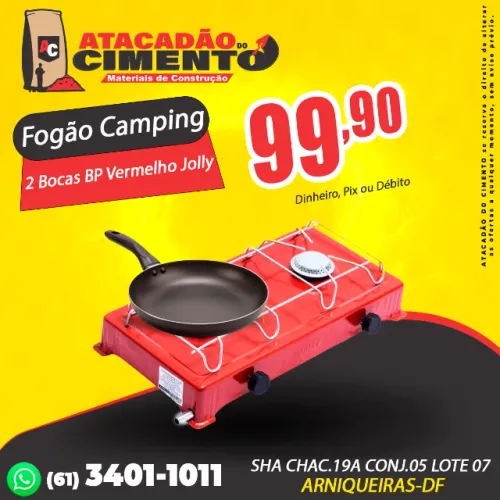 Fogão Camping 2 Bocas BP Vermelho Jolly