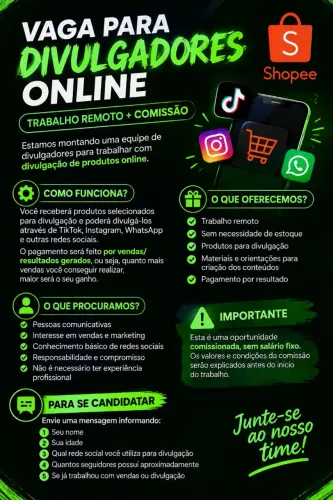 Divulgador Online - Trabalho Remoto + Comissão por Vendas