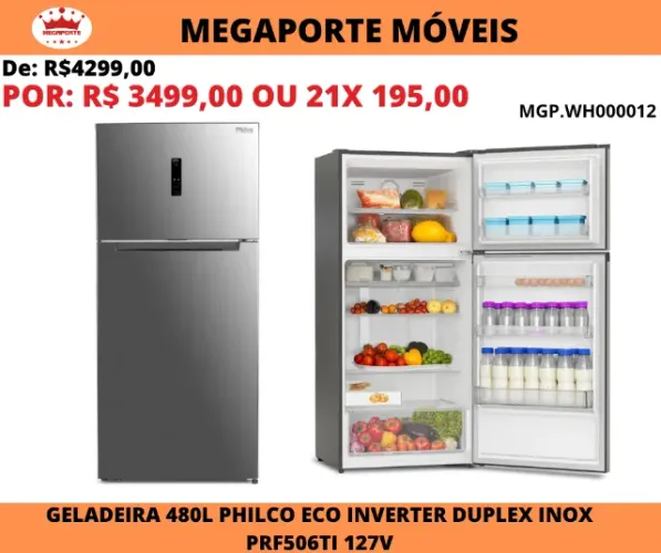 Geladeira 480L Philco Eco Inverter Duplex Inox 127v PRF506TI