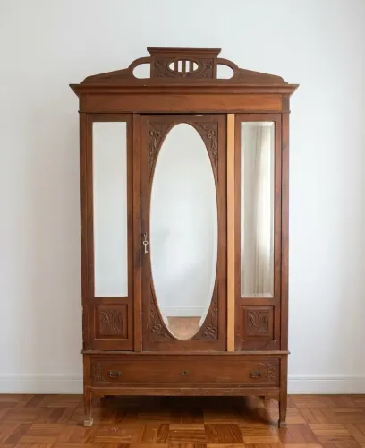 Guarda roupa antigo de 3 portas com espelho