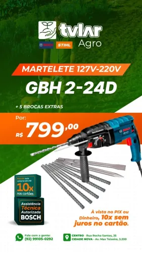 Bosch Martelete Perfurador GBH 2-24 D 820W 127 ou 220 w com 5 brocas 