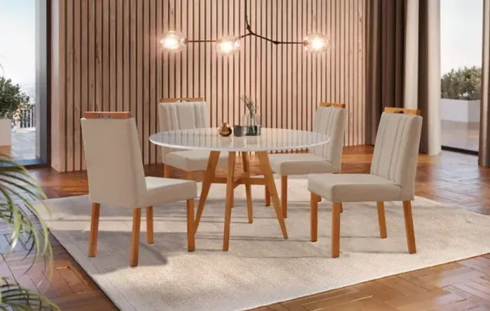Mesa de Jantar Redonda Jade 4 Cadeiras