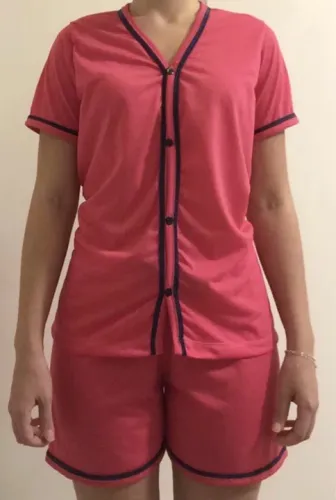 Pijama americano sem gola, com botões, confortável, para amamentação e na moda