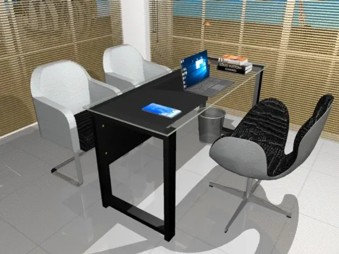 Mesa de Escritório Black Delluxe. Vidro Temperado: L100cm x P45cm x A74cm