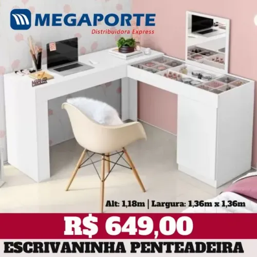 Penteadeira em L com Escrivaninha - 2 Cores (Novo) Entrega Grátis! 