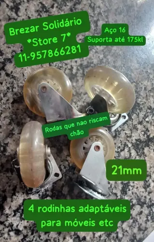 4 rodinhas adaptáveis p/móveis etc...aço 16suporta até 175kl,rodas 21mm zap11- * 