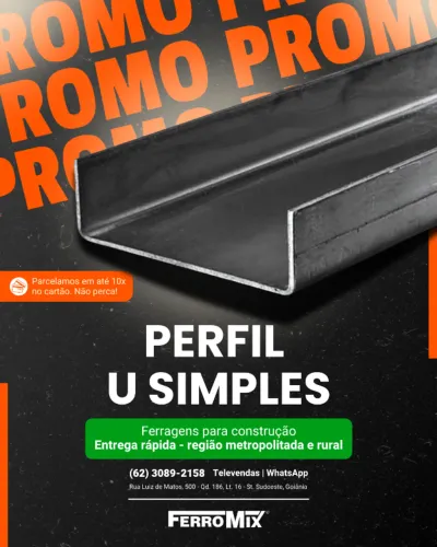 Perfil U Simples - Ferragens para construção - Entrega rápida e parcelamento em até 10x