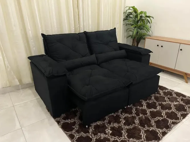 Sofá 3 Lugares Preto Confortável e Moderno
