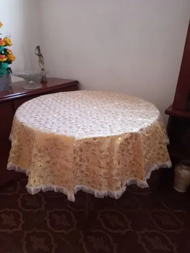 Toalha de mesa redonda jacquard dourada brocada com brilho   ( 0,70 )