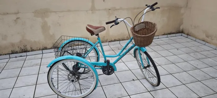 Bicicleta Triciclo Retro Vintage Food Bike Com 7 Marchas Cor Azul Antiga