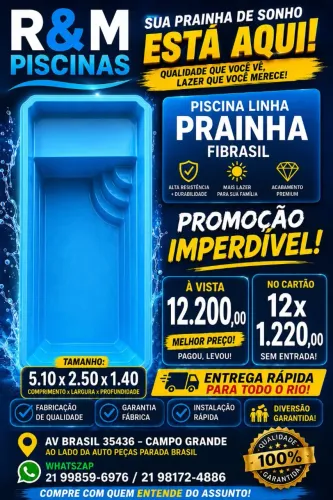 Piscina de fibra instalada melhor preço do rj