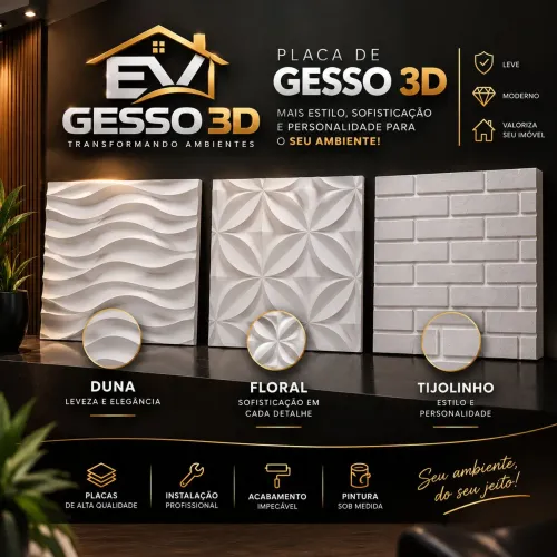 Placas Gesso 3D - Duna, Floral e Tijolinho