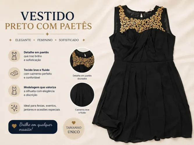 Vestido importado com paetê dourado