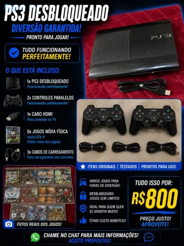 Ps3 desbloqueado, 2 controles e 9 jogos mídia física