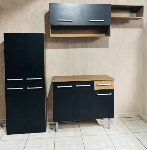 Armário De Cozinha Completa 229cm Emilly Madesa 18 Rustic/preto
