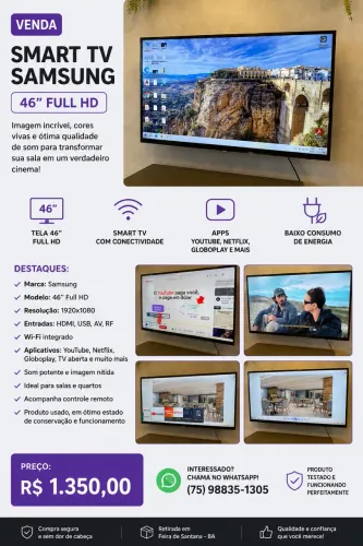     Smart TV Samsung 46? Full HD - Wi-Fi, YouTube e Netflix