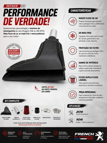 Intake Peugeot 206 e 106 filtro esportivo