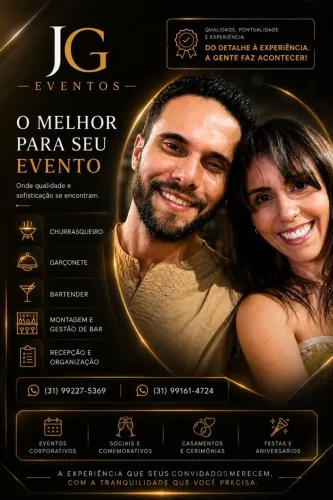 Staff Completo para Eventos: Garçons, Churrasqueiro, Bartender e Recepção - JG Eventos