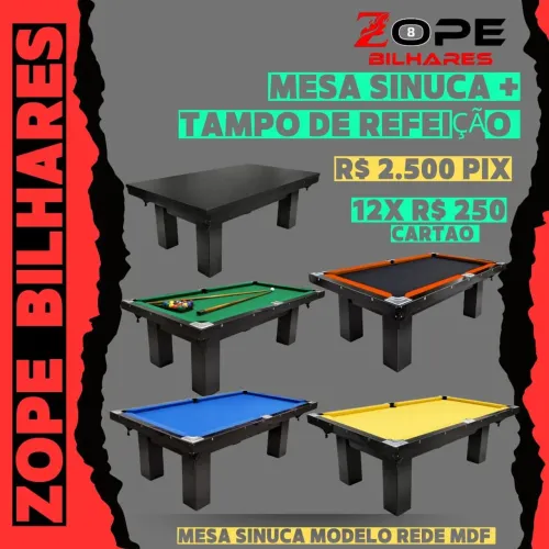 Mesa Sinuca c/ Acessórios+ Tampo de Jantar 