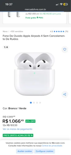 Vende-se Fone de ouvido Apple Airpods 4 com cancelamento de ruido quase nunca usado