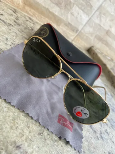 Óculos de sol Aviador Polarizado - Lente Verde - Impecável + Estojo