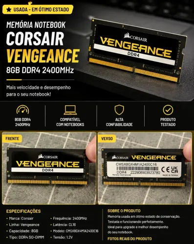MEMÓRIA RAM 8GB DDR4 CORSAIR NOTEBOOK