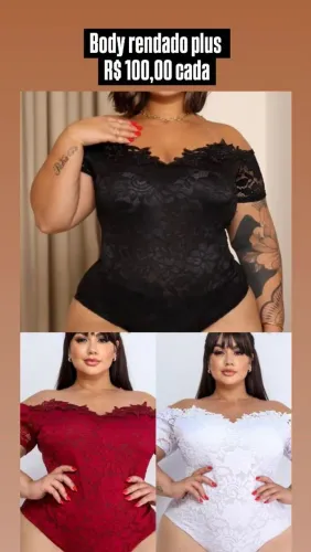 Body rendado tamanho plus size cores variadas