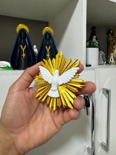 Kit 10 Divinos Espírito Santo 10 cm - Branco e Dourado