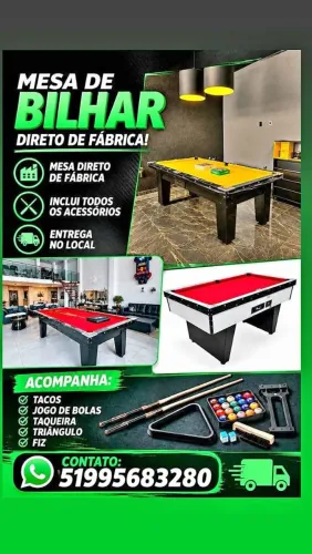 Mesas de bilhar direto de fabrica a partir de 1700.00