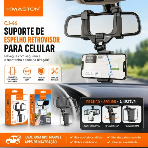 Suporte H'maston CJ-46 Celular Para Espelho Retrovisor Rotativo 360º