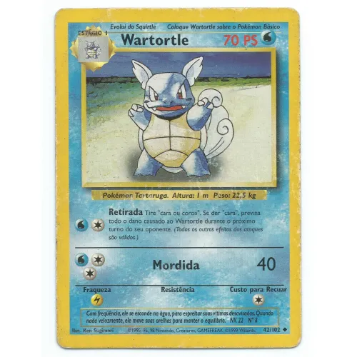 Carta Wartortle 42/102 misprint Coleção Base Set Pokémon em português Wizards 1999