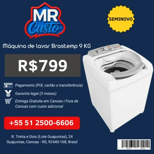 Máquina de Lavar Brastemp 9kg Seminova | Revisada, Testada e com Garantia | MR Custo