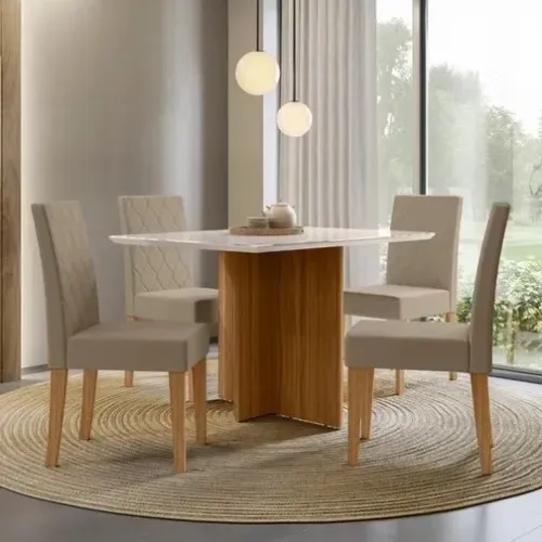 Sala de Jantar Helo 90x90 com Vidro 4 Cadeiras Jade - Entrega/Montagem Grátis p/Fortaleza