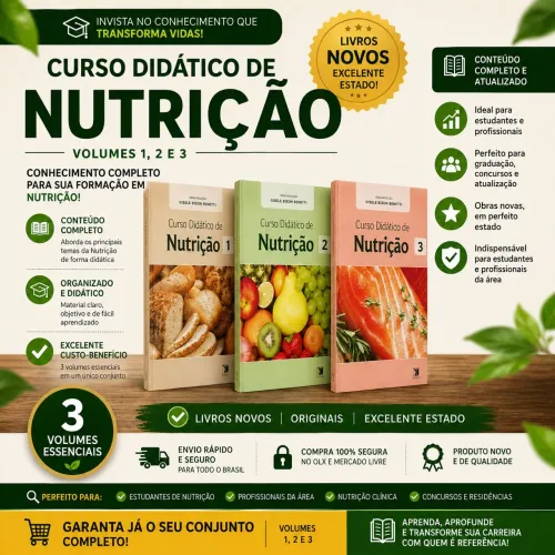 Curso Didático de Nutrição Vol. 1, 2 e 3 | Livros Novos | Completo