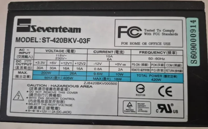 Fonte de alimentação Seventeam ST-420BKV-03F