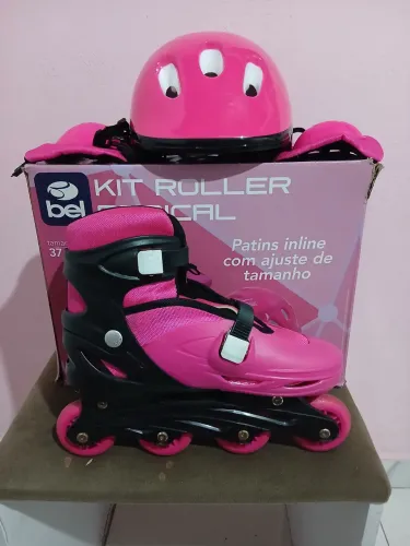 Patins Inline Infantil Rosa + Kit Completo - Pouco Usado, Conservado